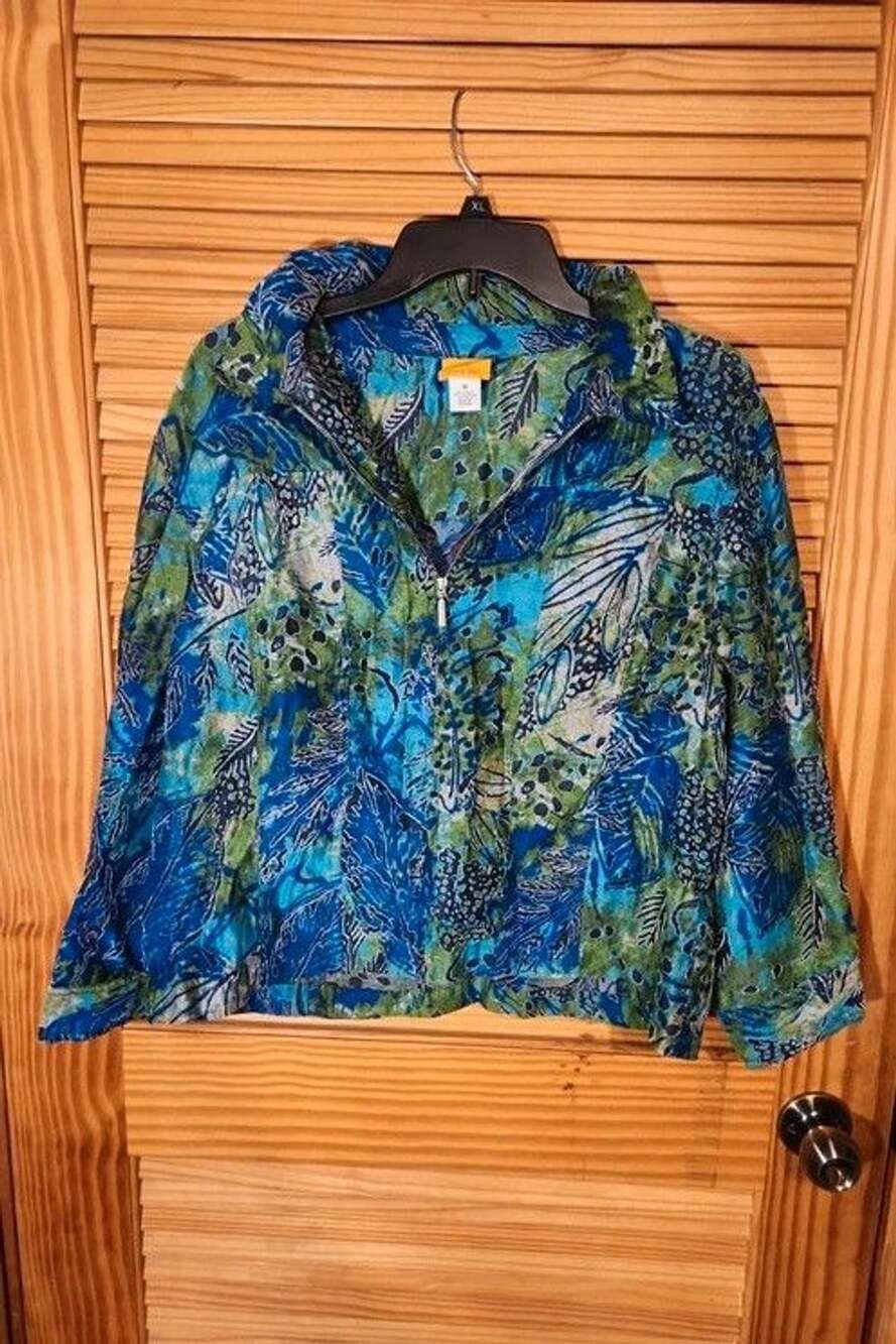 Unique TitleRuby Rd. Woman Size 18 Tropical Leaf Print Full Zip Semi Sheer Burno